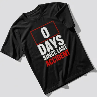 Bold red and gray shirt with the humorous slogan about workplace safety — printed on a unisex t-shirt