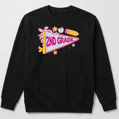 Colorful cartoon pennant flag with 2nd Grade text for teachers — printed on a unisex sweatshirt