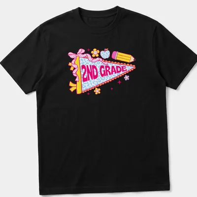 Colorful cartoon pennant flag with 2nd Grade text for teachers