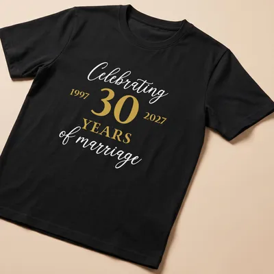 Elegant typography celebrating 30 years of marriage in gold and white