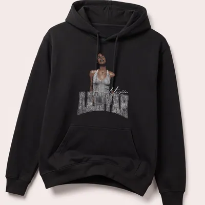 Illustrative tribute to Aaliyah with her name in a flowing sketch style — printed on a unisex hoodie