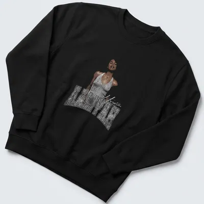 Illustrative tribute to Aaliyah with her name in a flowing sketch style — printed on a unisex sweatshirt