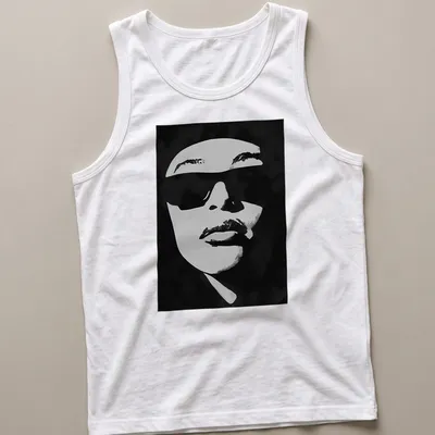 Silhouette of Aaliyah with text 'Aaliyah Sing Er' in black and white — printed on a tank top