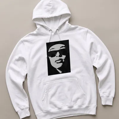 Silhouette of Aaliyah with text 'Aaliyah Sing Er' in black and white — printed on a unisex hoodie