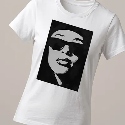 Silhouette of Aaliyah with text 'Aaliyah Sing Er' in black and white — printed on a women's shirt