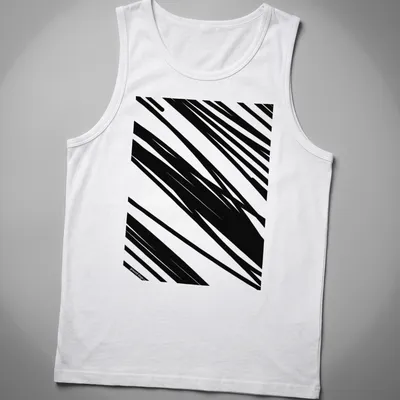 Modern minimalist shirt featuring abstract black line pattern and 'graund dsgn' text. — printed on a tank top