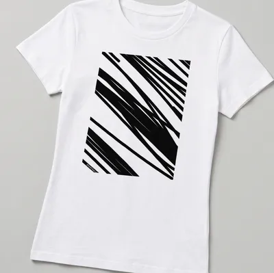 Modern minimalist shirt featuring abstract black line pattern and 'graund dsgn' text. — printed on a women's shirt