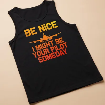 Retro distressed design with an airplane and the phrase about piloting — printed on a tank top