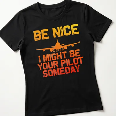 Retro distressed design with an airplane and the phrase about piloting — printed on a women's shirt