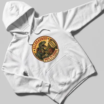 Vintage styled Allosaurus graphic with motivational text for kids — printed on a unisex hoodie