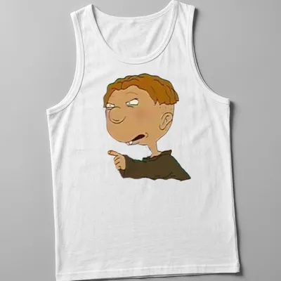 Cartoon angry character t-shirt in shades of brown, beige, and black — printed on a tank top