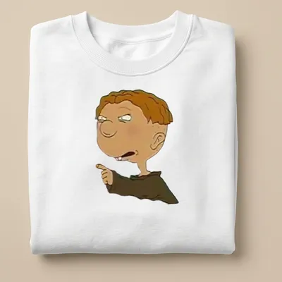 Cartoon angry character t-shirt in shades of brown, beige, and black — printed on a unisex sweatshirt