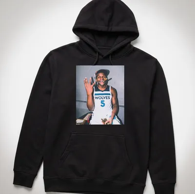 Photographic print of Anthony Edwards celebrating with a cigar in hand. — printed on a unisex hoodie
