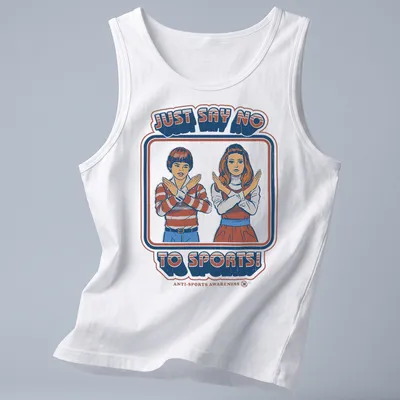 Retro vintage design with kids making an X gesture against sports text — printed on a tank top
