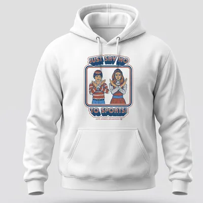 Retro vintage design with kids making an X gesture against sports text — printed on a unisex hoodie