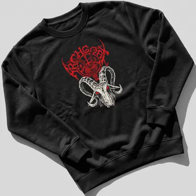 Bold Archgoat logo above a detailed goat skull illustration in red, cream, and black. — printed on a unisex sweatshirt