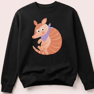 Kawaii style armadillo in violet, pink, orange, and white colors. — printed on a unisex sweatshirt