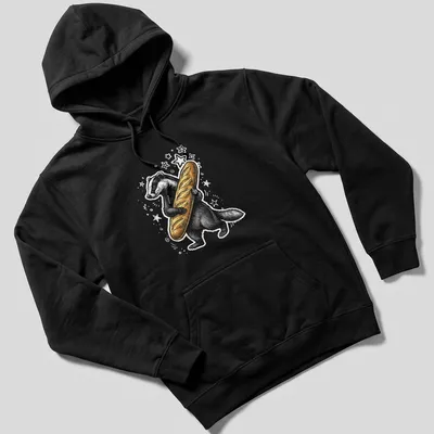 Whimsical illustration of a badger holding a baguette in gold and gray tones. — printed on a unisex hoodie