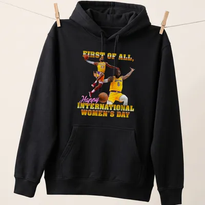 Funny Basketball Meme t-shirt celebrating International Women's Day with animated players — printed on a unisex hoodie