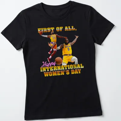 Funny Basketball Meme t-shirt celebrating International Women's Day with animated players — printed on a women's shirt