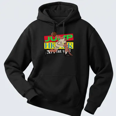 Boldly printed Jump Higher Sky's The Limit T-shirt featuring a basketball player — printed on a unisex hoodie