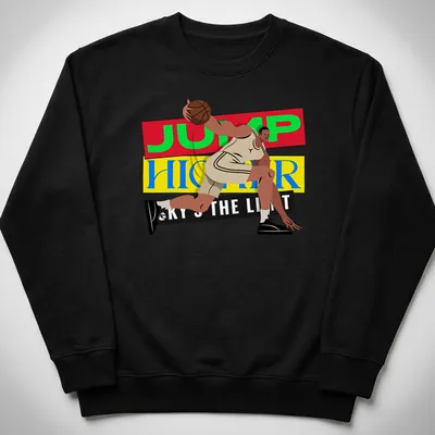 Boldly printed Jump Higher Sky's The Limit T-shirt featuring a basketball player — printed on a unisex sweatshirt