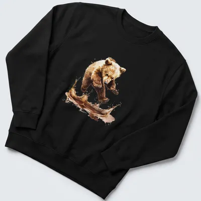 Watercolor splash t-shirt featuring a jumping bear cub in brown and cream tones — printed on a unisex sweatshirt