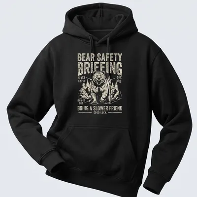 Vintage distressed shirt with bear safety tips and humorous text — printed on a unisex hoodie