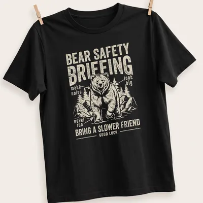 Vintage distressed shirt with bear safety tips and humorous text