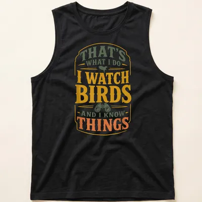 Vintage-style t-shirt featuring birds and the phrase about bird watching. — printed on a tank top