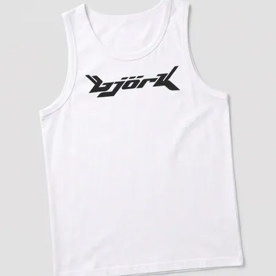 Black Bjork Logo T-shirt featuring the name in modern font — printed on a tank top