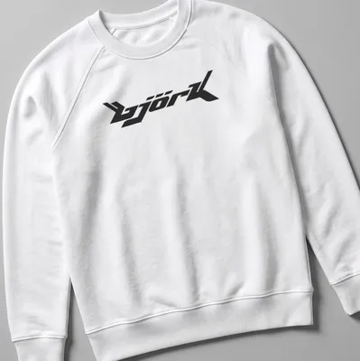 Black Bjork Logo T-shirt featuring the name in modern font — printed on a unisex sweatshirt