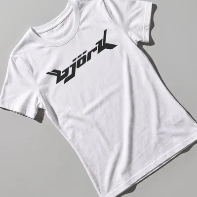 Black Bjork Logo T-shirt featuring the name in modern font — printed on a women's shirt
