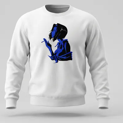 Blue scribble illustration of a lady's silhouette against a black background — printed on a unisex sweatshirt