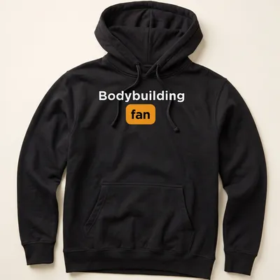 Bold typography Bodybuilding Fan t-shirt in black, orange, and white — printed on a unisex hoodie