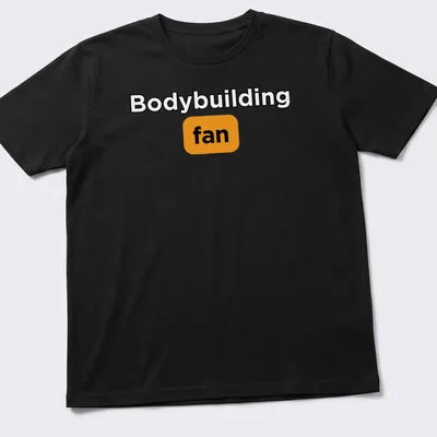 Bold typography Bodybuilding Fan t-shirt in black, orange, and white