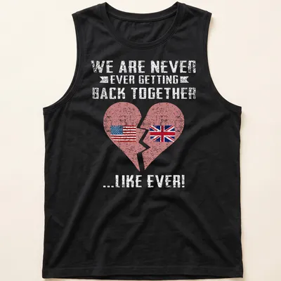Retro distressed t-shirt featuring a broken heart and colorful flags with playful text. — printed on a tank top