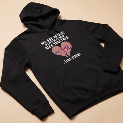 Retro distressed t-shirt featuring a broken heart and colorful flags with playful text. — printed on a unisex hoodie