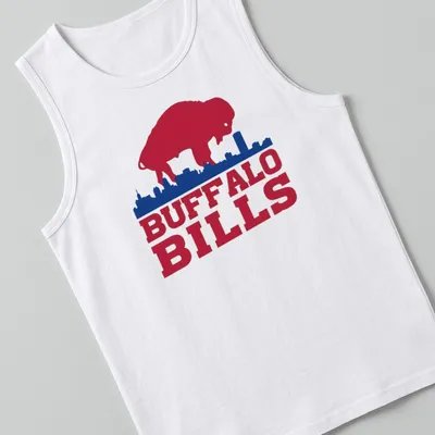 Vintage buffalo silhouette with city skyline and Buffalo Bills text — printed on a tank top