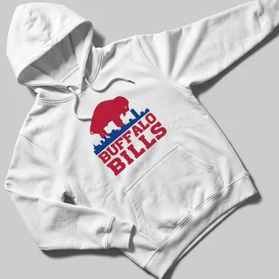 Vintage buffalo silhouette with city skyline and Buffalo Bills text — printed on a unisex hoodie