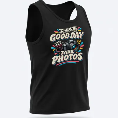 Colorful retro design with printed text: It is a GOOD DAY to TAKE PHOTOS, featuring a camera. — printed on a tank top