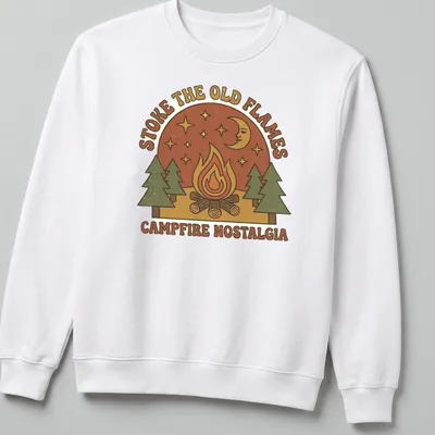 Vintage design featuring a colorful campfire with nostalgic text — printed on a unisex sweatshirt
