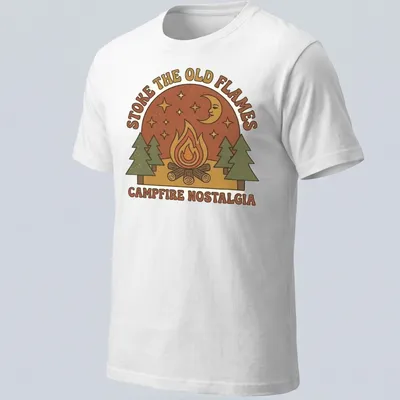 Vintage design featuring a colorful campfire with nostalgic text