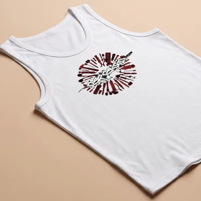 Grunge-style Carcass logo t-shirt with red and black tools surrounding bold text — printed on a tank top