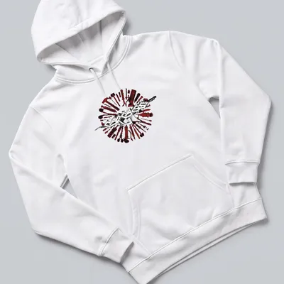 Grunge-style Carcass logo t-shirt with red and black tools surrounding bold text — printed on a unisex hoodie