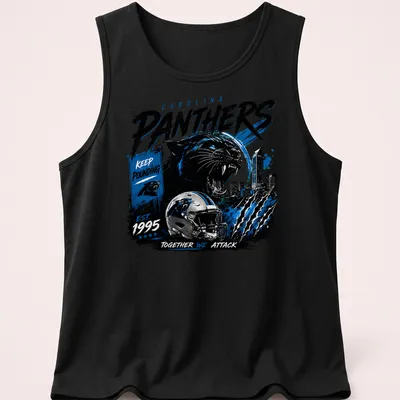 Bold graphic t-shirt featuring Carolina Panthers team spirit and slogan — printed on a tank top