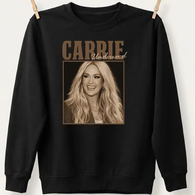 Vintage sepia T-shirt featuring Carrie Underwood's likeness in warm tones — printed on a unisex sweatshirt