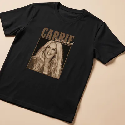 Vintage sepia T-shirt featuring Carrie Underwood's likeness in warm tones