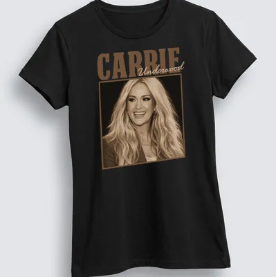 Vintage sepia T-shirt featuring Carrie Underwood's likeness in warm tones — printed on a women's shirt