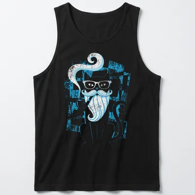 Vintage distressed tee featuring a cat with a pipe and mustache saying 'Smoke & Whiskers' — printed on a tank top